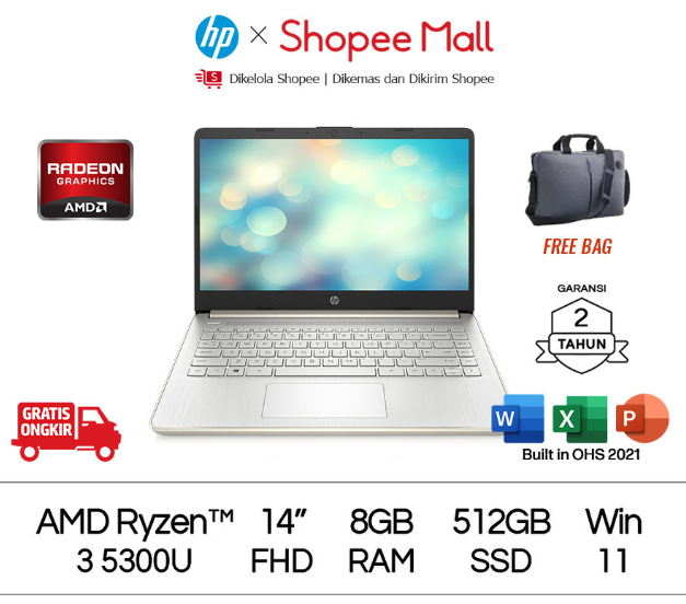 HP NOTEBOOK LAPTOP 14S FQ1011AU R3 5300 GOLD (KI) | 3 - Login Megastore