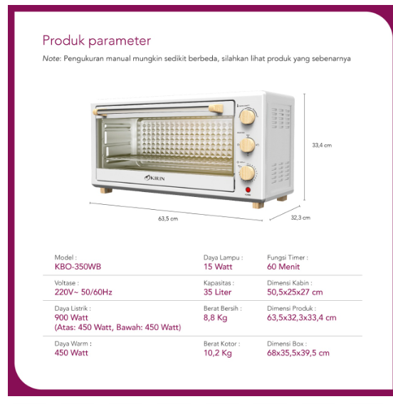 KIRIN ELECTRIC OVEN KBO350WB PURPLE | 8 - Login Megastore