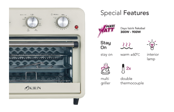 KIRIN ELECTRIC OVEN KOO202S ALMOND WHITE | 3 - Login Megastore